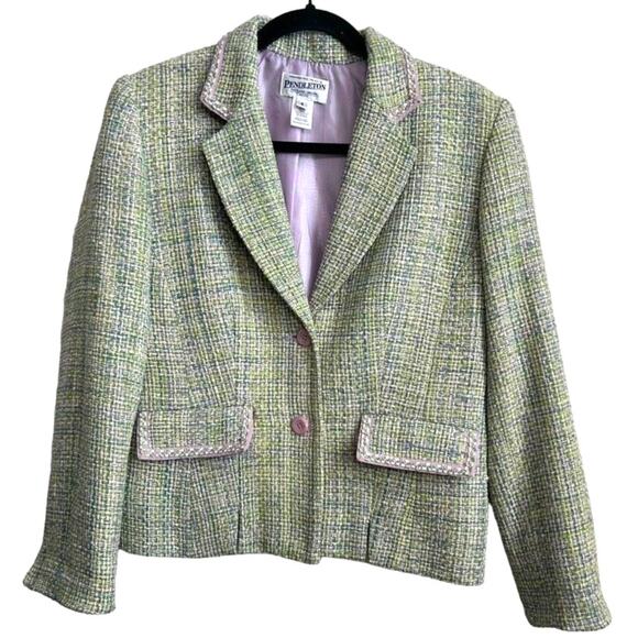 NOS Vintage Pendleton Silk Tweed Blazer Quiet Luxury Coastal Grandma Size 8P - Picture 1 of 11